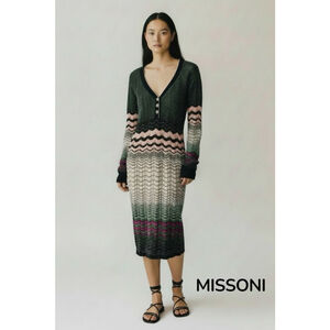 M Missoni Long Sleeve Knit Dress Green Pink Burgundy Small